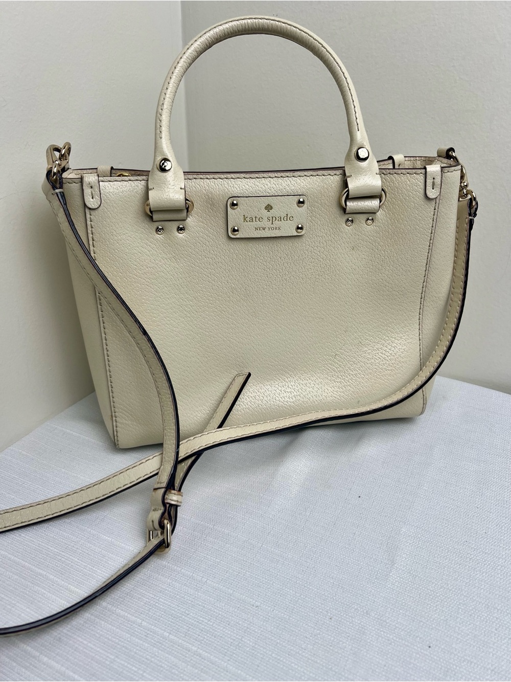 kate spade Cream Pebbled Leather Satchel with Crossbody Strap